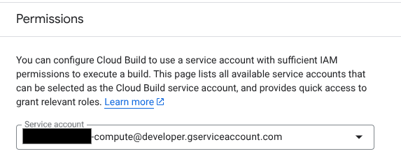 Cloud Build 設定頁面的螢幕截圖