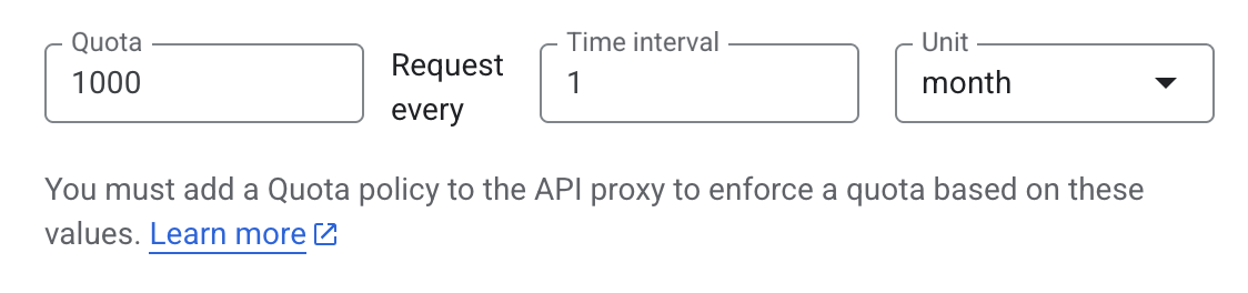 顯示配額欄位的 API 產品詳細資料