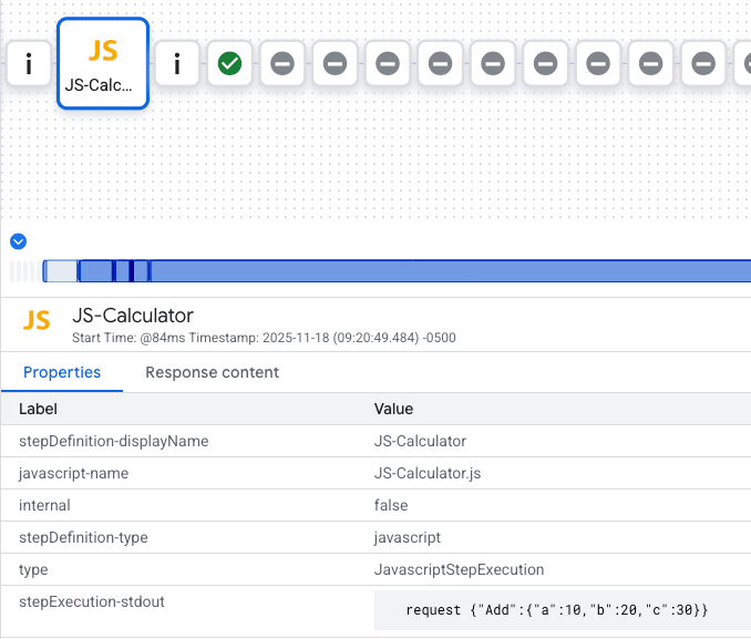 Output from Properties tab in the Debug tool, displaying print statements.