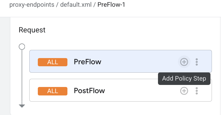 在「Proxy Endpoints」下方列出的端點中,選取「PreFlow」。