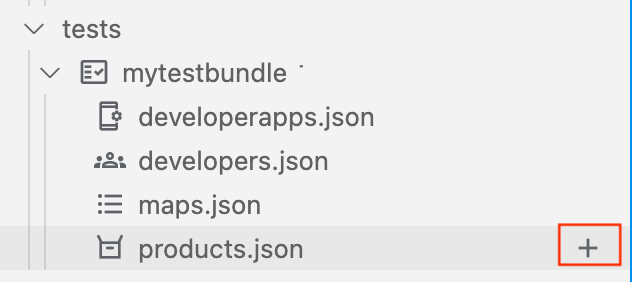 將游標懸停在 products.json 上時,會顯示「+」