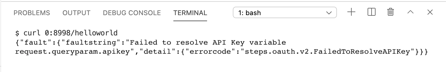 在終端機分頁中呼叫 API,但收到授權錯誤