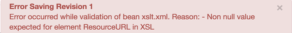 XSL 中的元素 ResourceURL 應為非空值。
