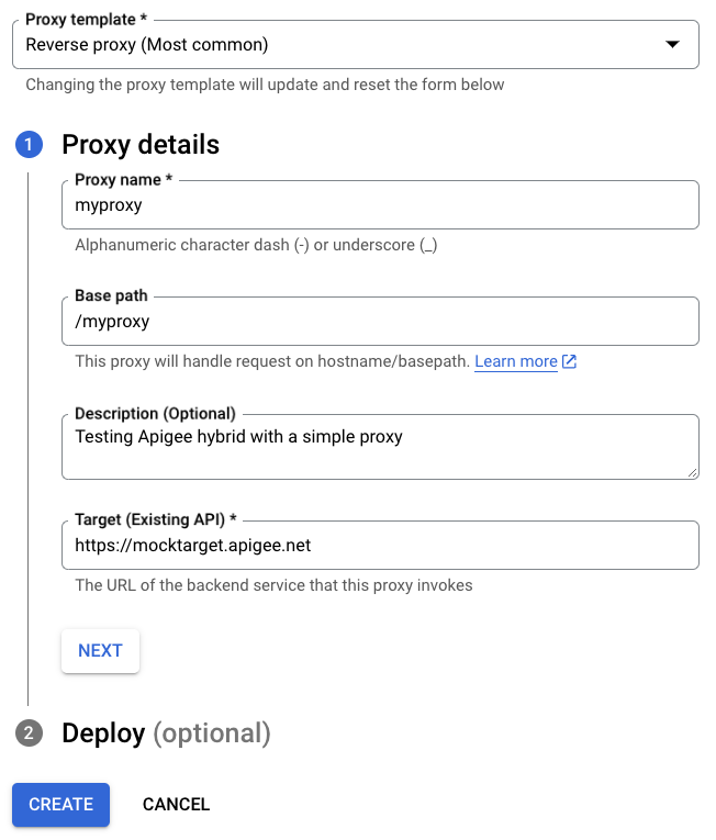 建立 Proxy 精靈中的 Proxy 詳細資料。