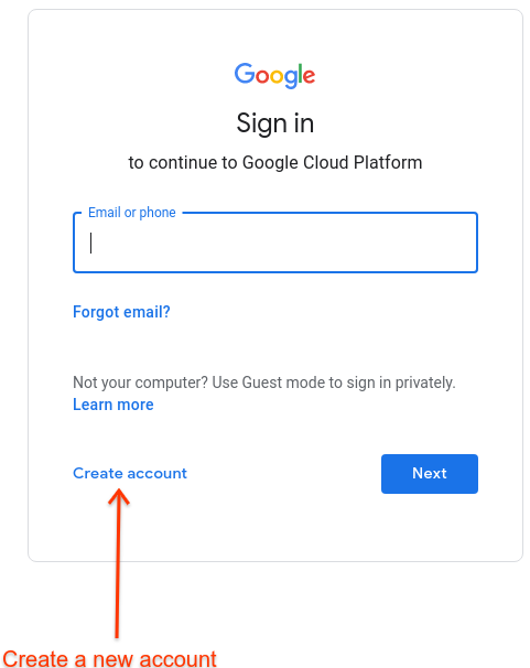 Google 登入，並醒目顯示「建立帳戶」。