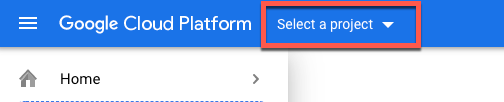 Google Cloud 選取專案選項，並以螢光筆標示。