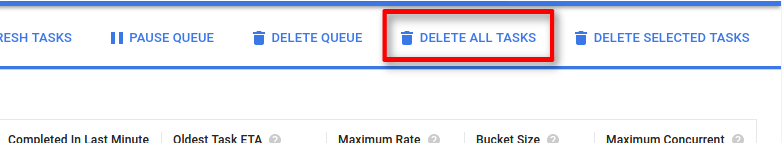 The
Delete all tasks button purges all tasks from the queue.