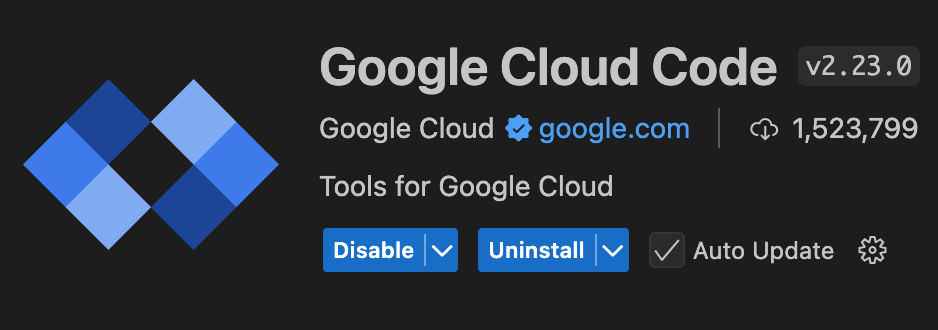 VS Code 控制台中的 Google Cloud Code 擴充功能。