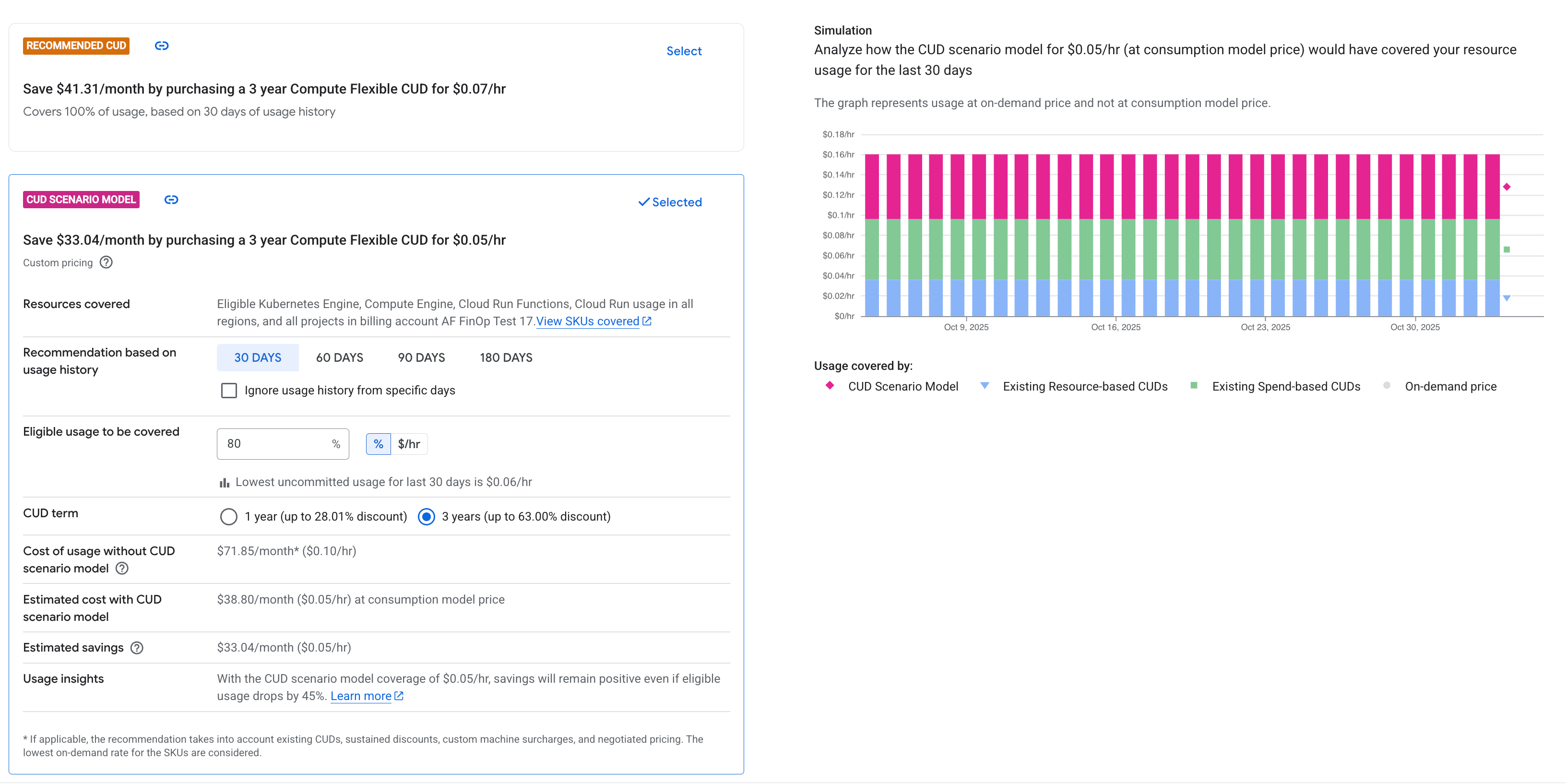 Example of a committed use discounts scenario.