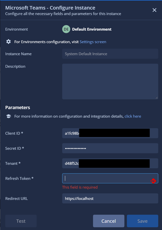 初始 Microsoft Teams 集成配置
