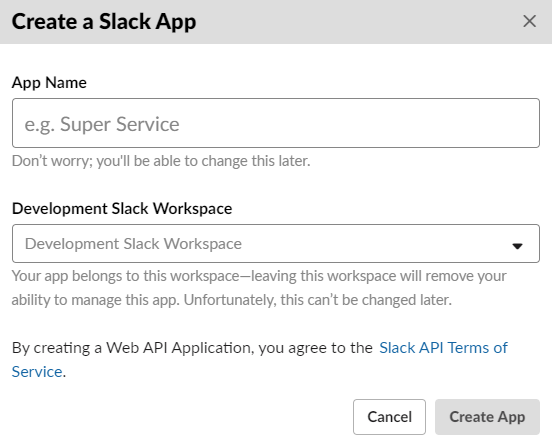 建立 Slack 應用程式對話方塊