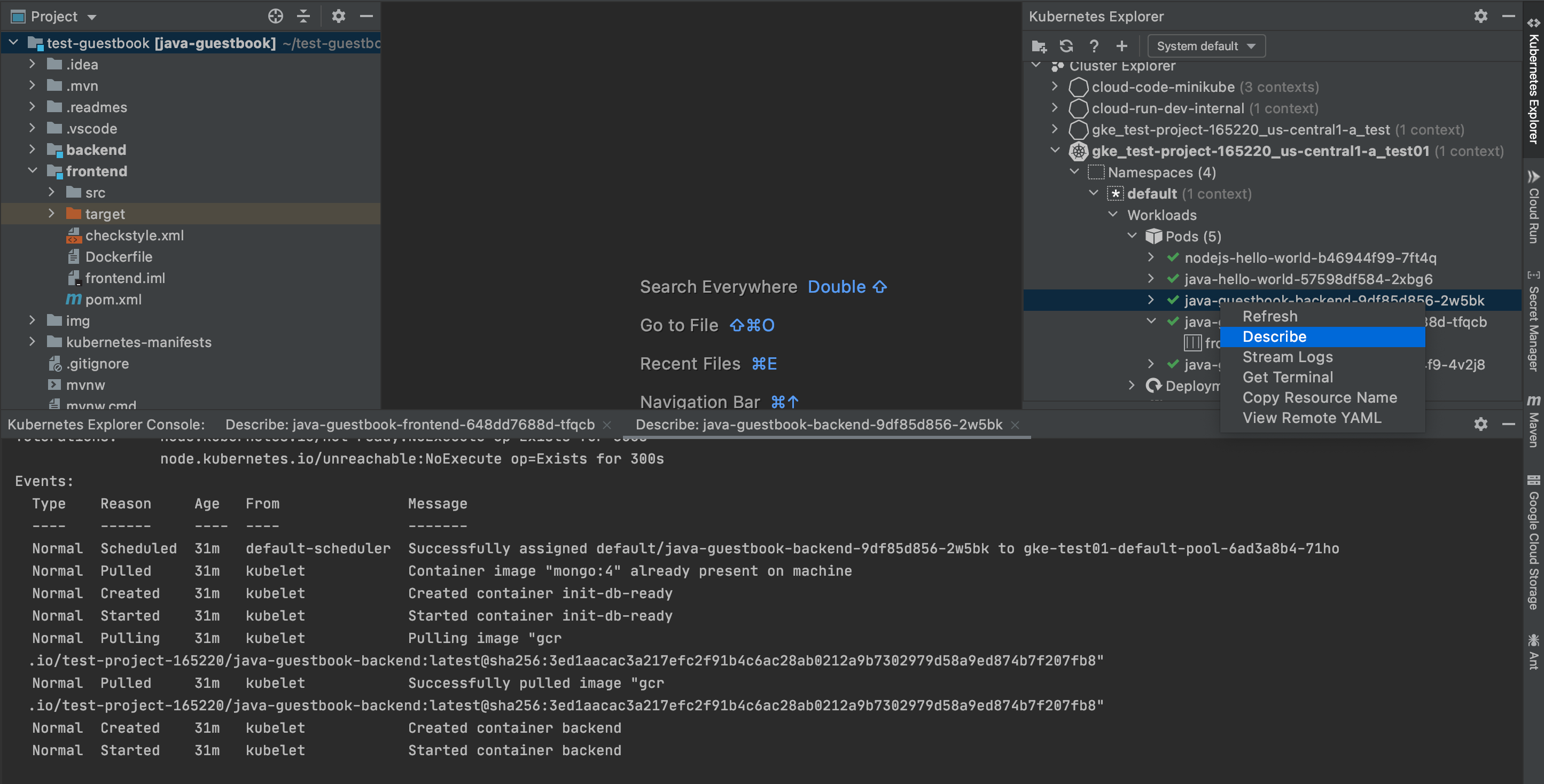 在 Kubernetes 探索器中,以滑鼠右鍵按一下適當的資源,然後選擇「Describe」,即可使用這個選項