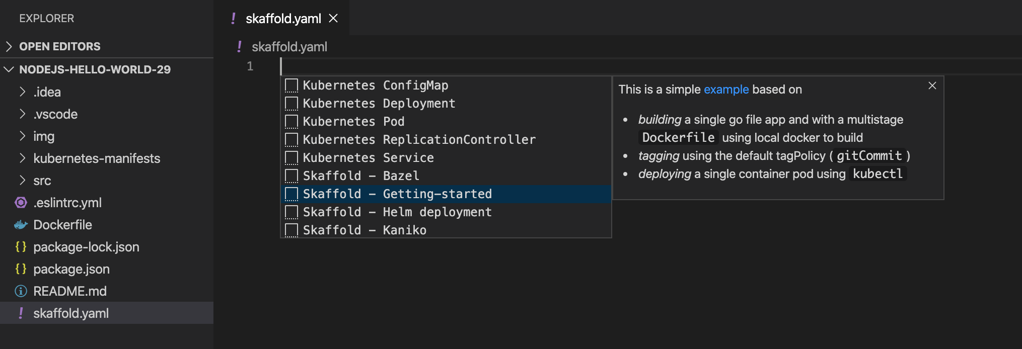 手動建立 Skaffold 設定 intellisense