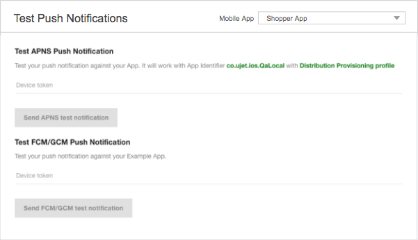 Display showing the ability to test a specific app