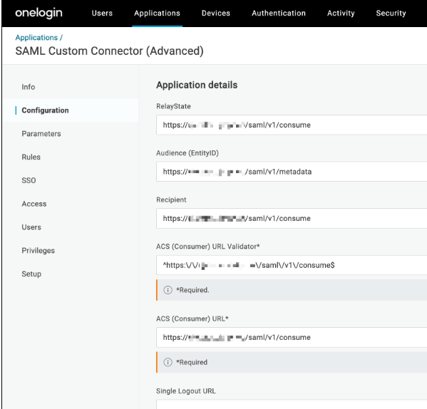 顯示 OneLogin 設定