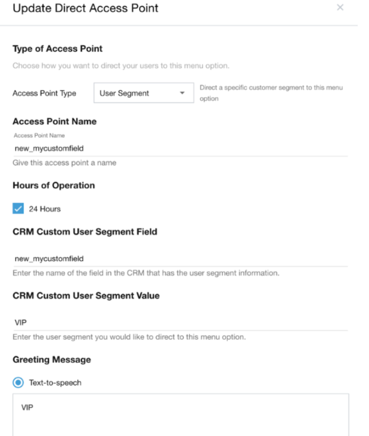The options to update the Direct Access Point are shown.