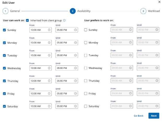 An example of the work preferences is shown.