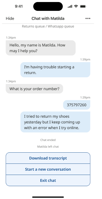 即時通訊完成時的即時通訊窗格。