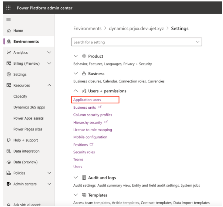 The application user settings are shown from the Environment tab.