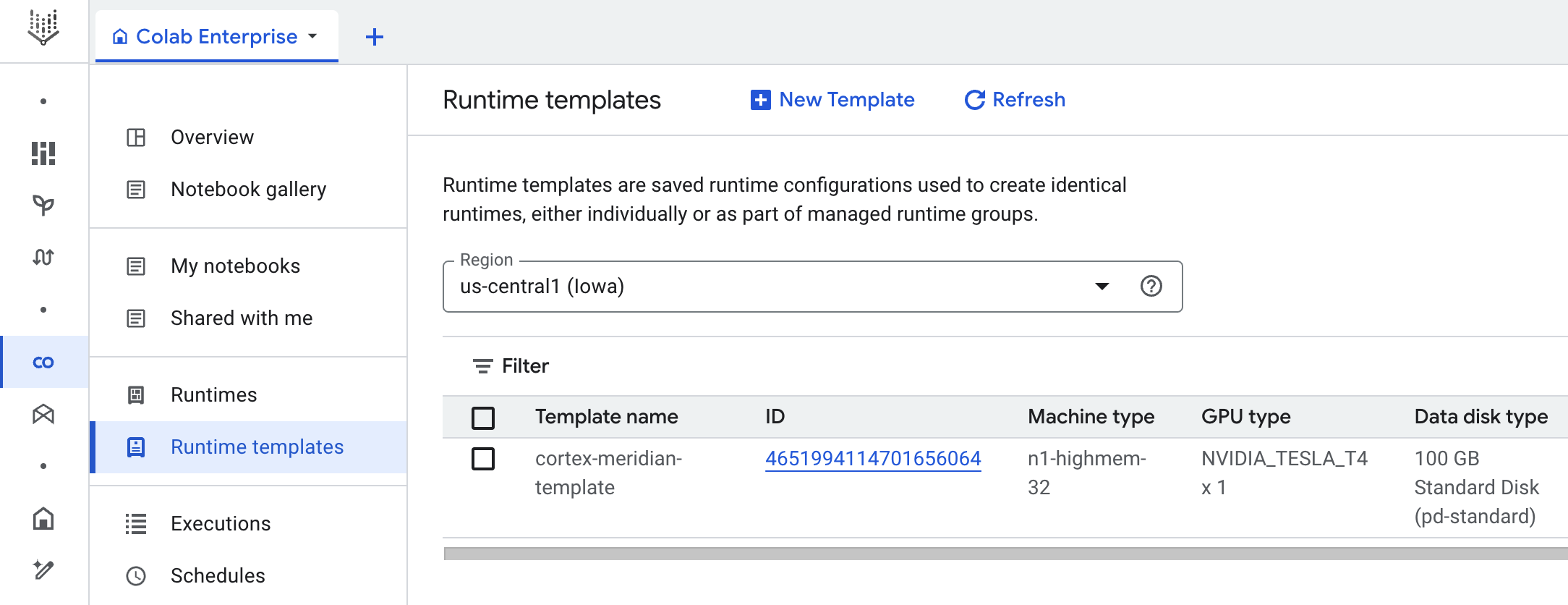 Colab Enterprise runtime template