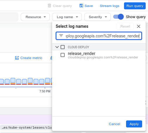 日志名称过滤条件（位于 Logs Explorer 中）