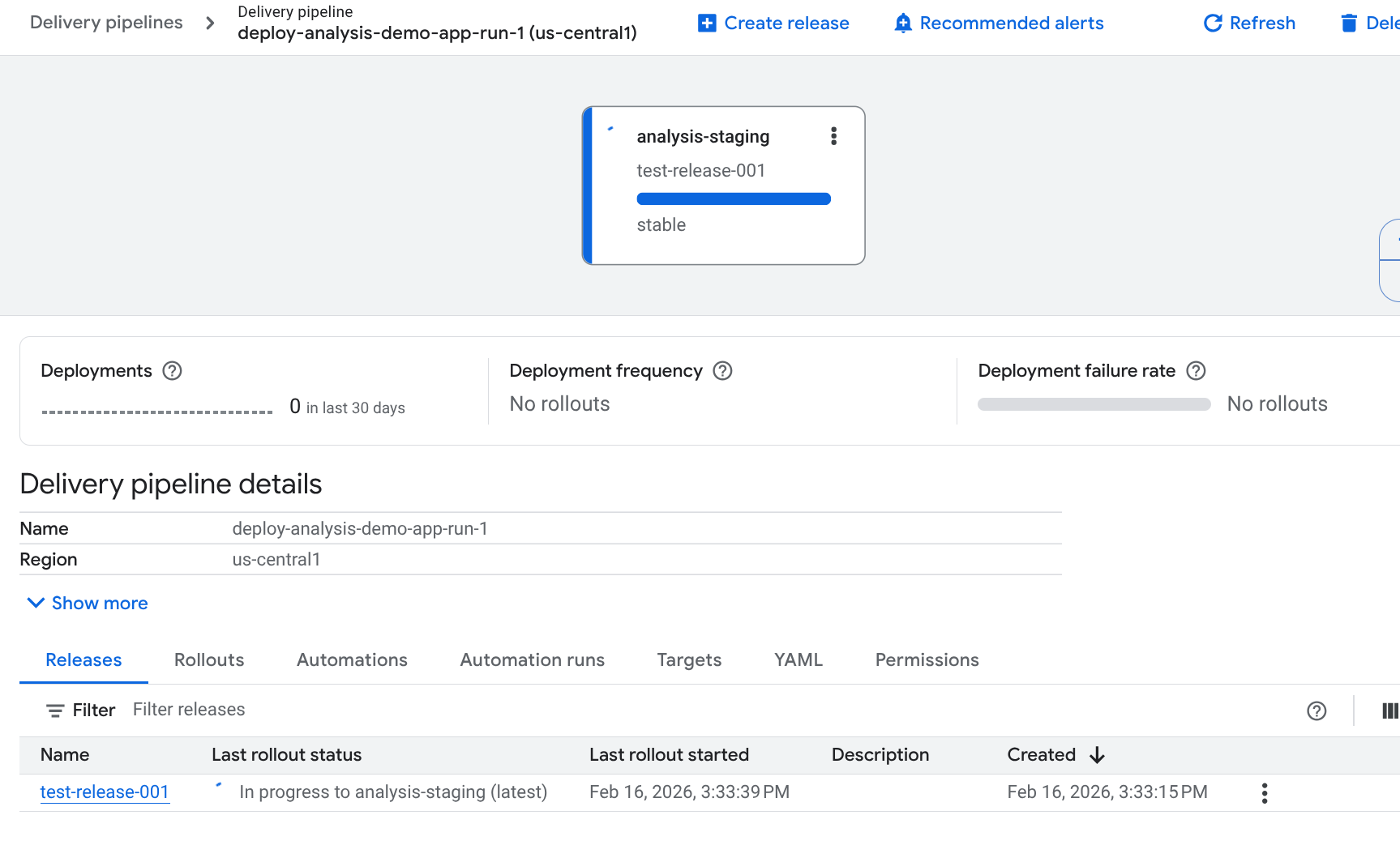 Delivery pipeline visualization showing success
