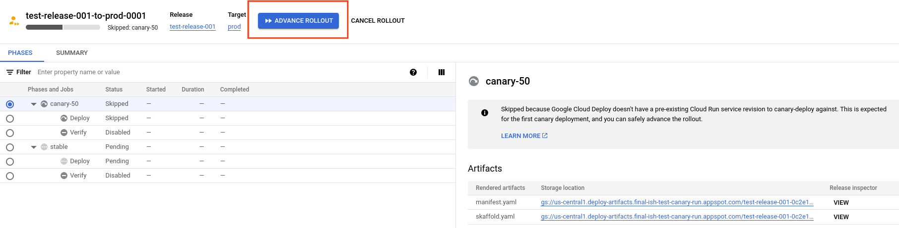  Google Cloud 控制台中的发布详情