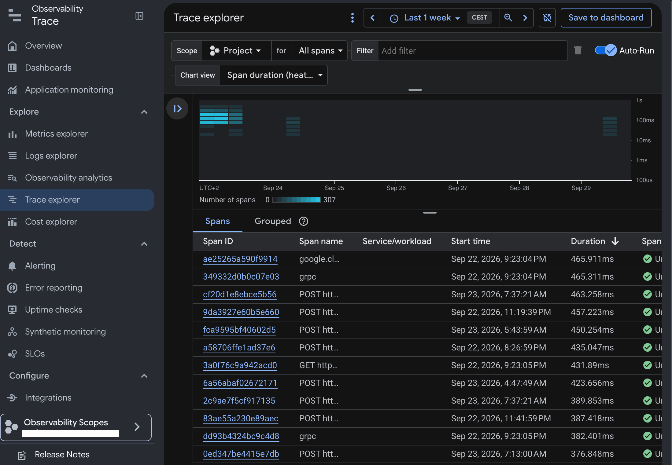 Cloud Trace 的 Trace Explorer 檢視畫面