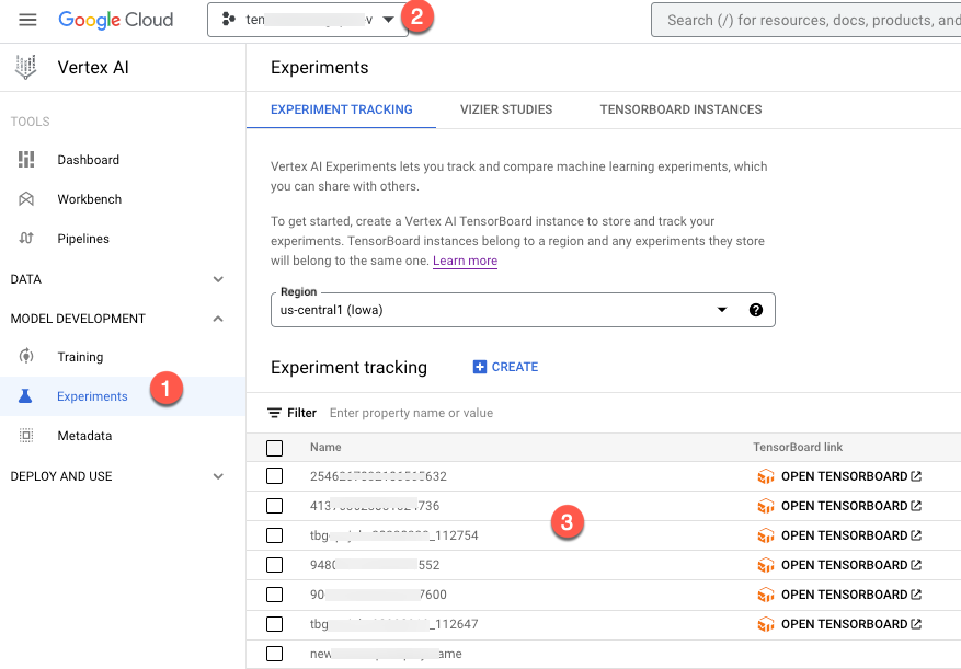 Vertex AI List of experiments