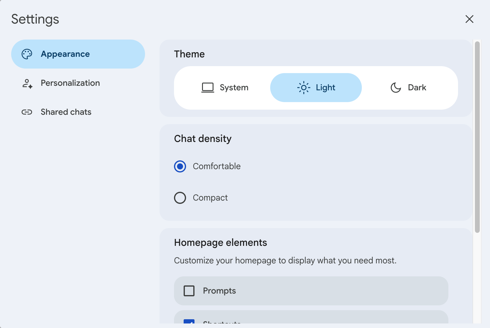 Configure appearance settings for the assistant