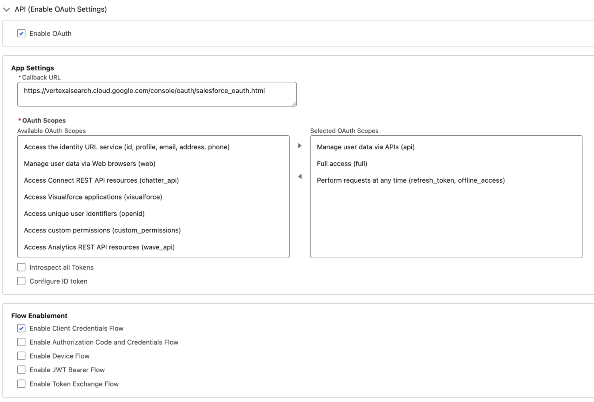 启用 OAuth 设置 - OAuth2 客户端凭证