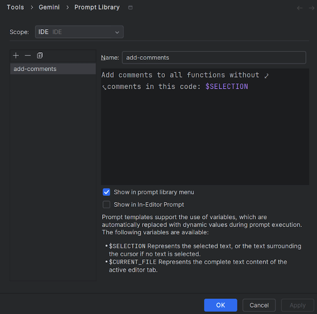 IntelliJ Gemini Code Assist 的提示庫