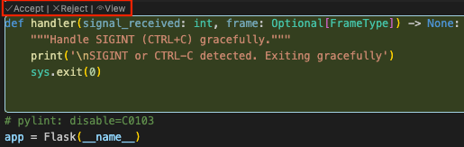 接受或拒绝 VS Code Gemini Code Assist 中建议的文件中的单个更改。