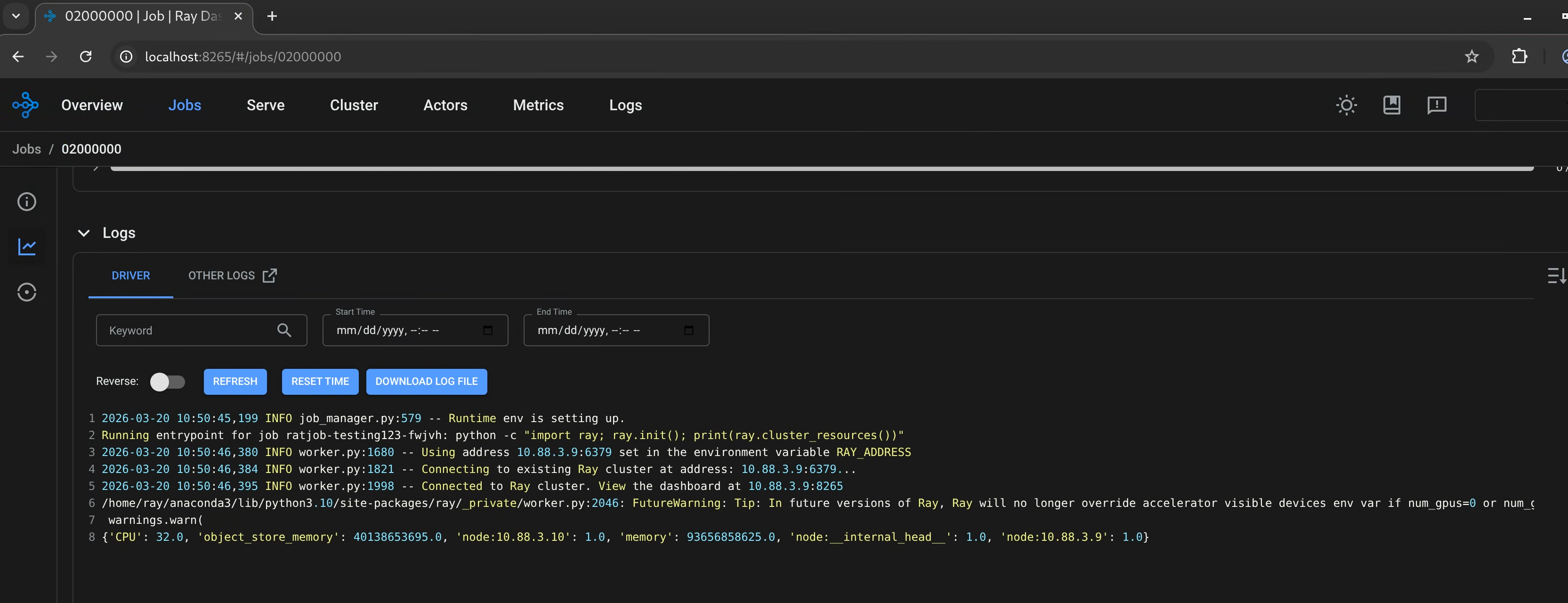 History server serving terminated RayJob log