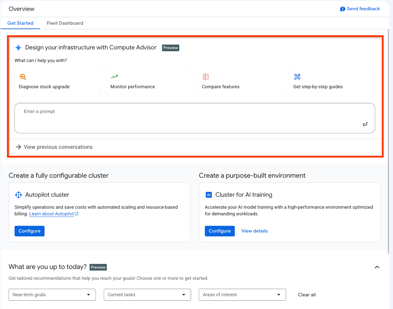 Compute Advisor 頁面的介面元素。
