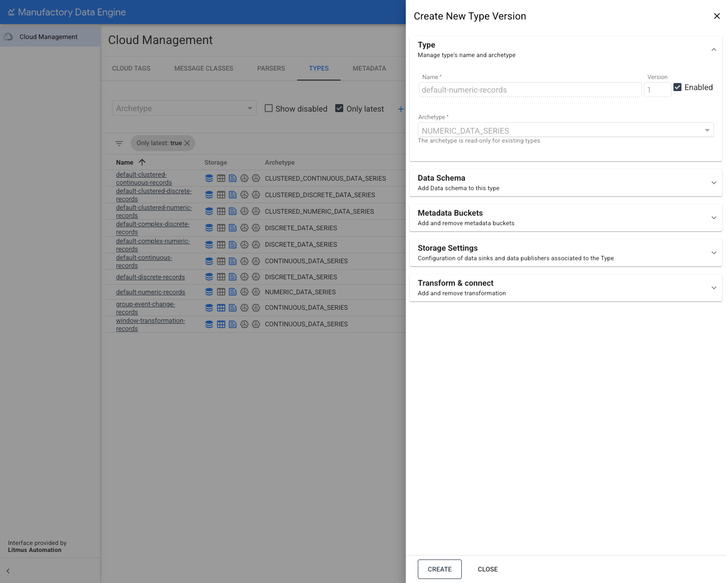 Types section - list of types