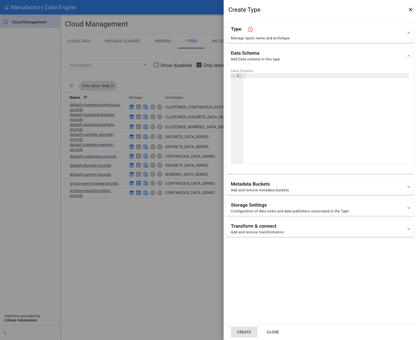 Types section - list of types