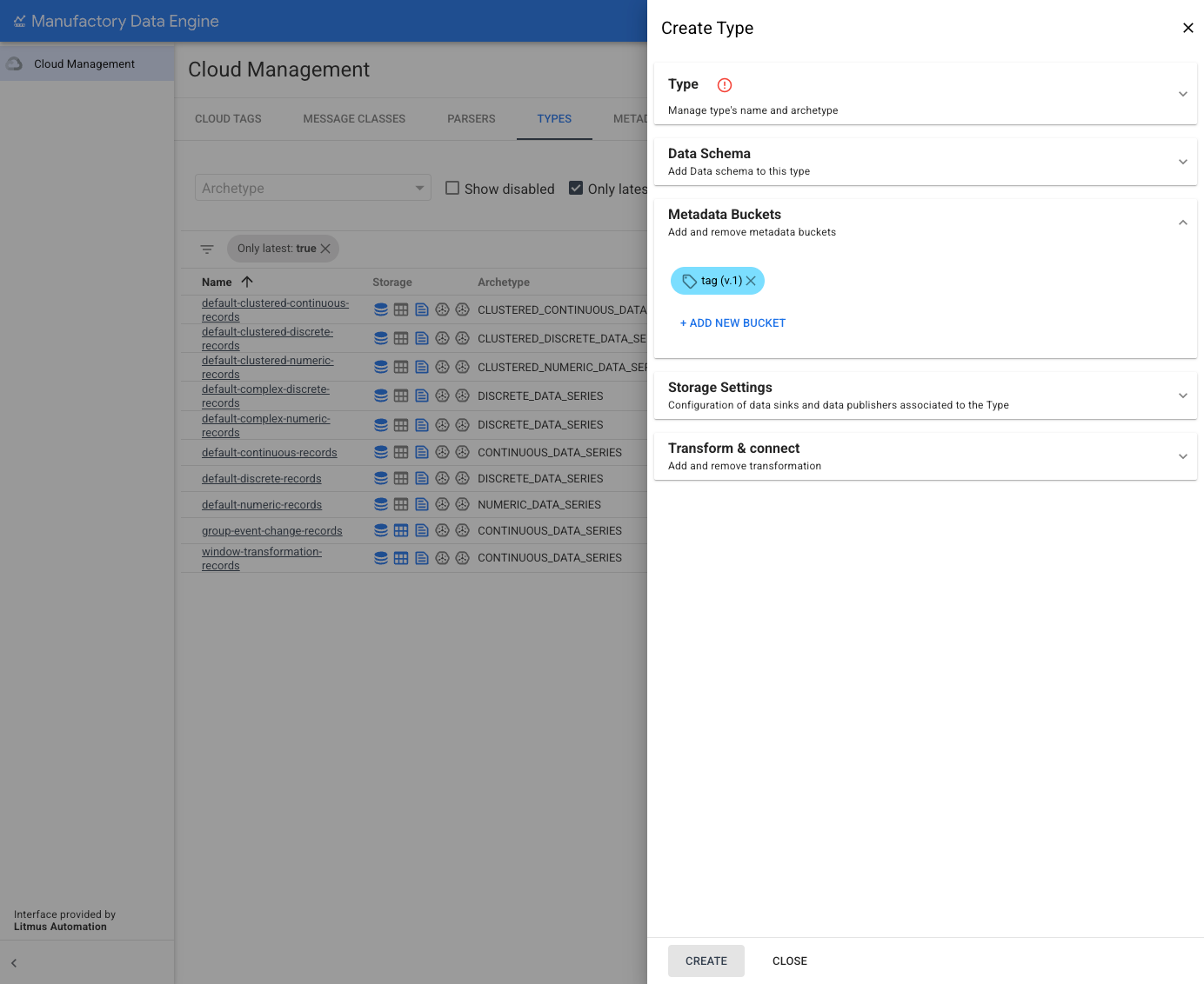 Types section - list of types