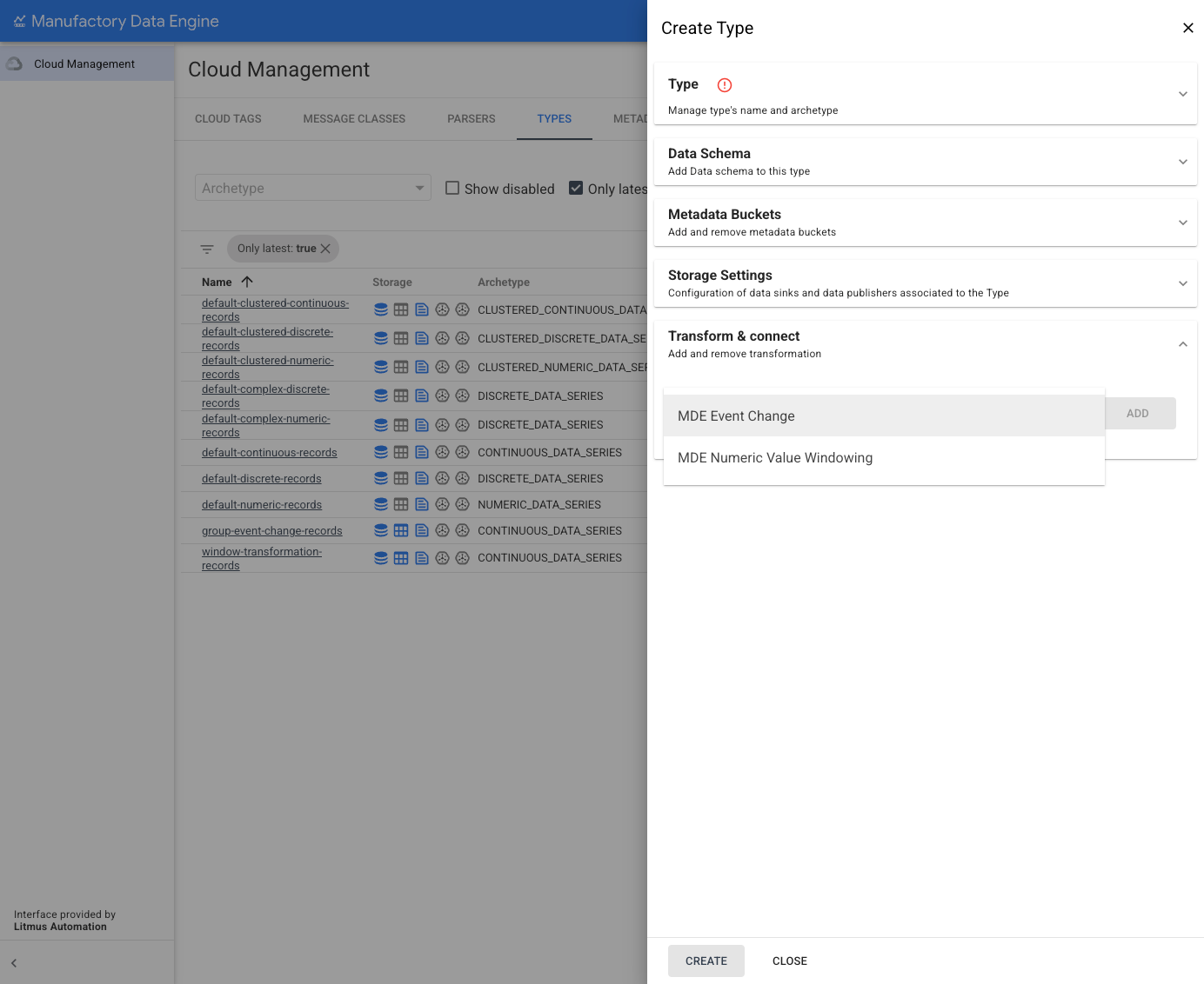 Types section - list of types