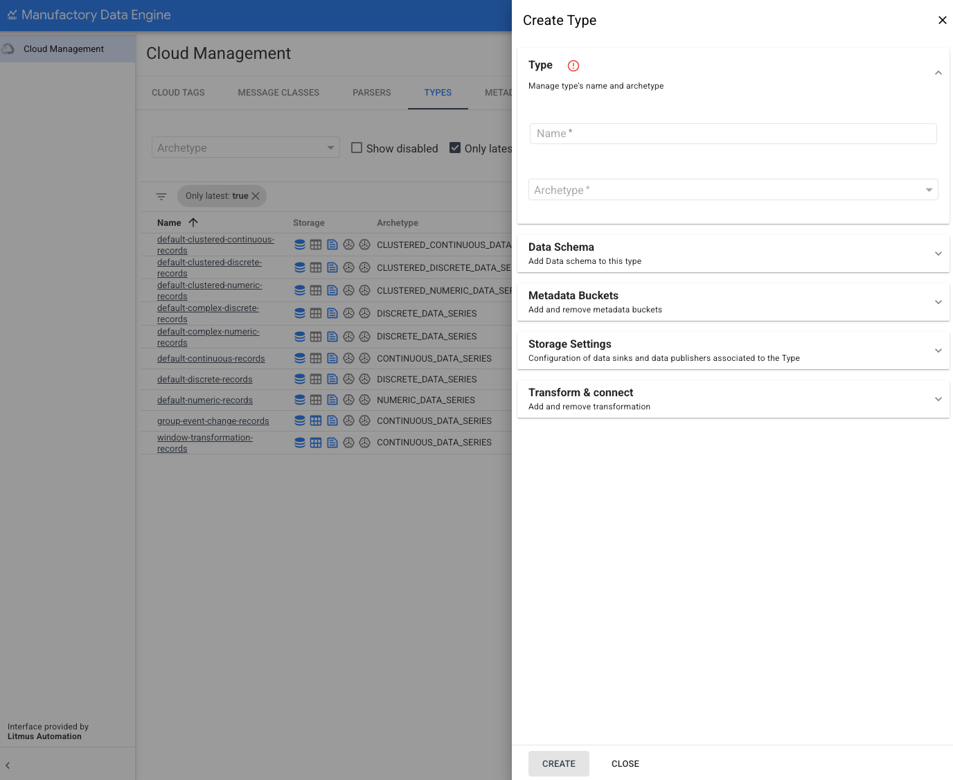 Types section - list of types