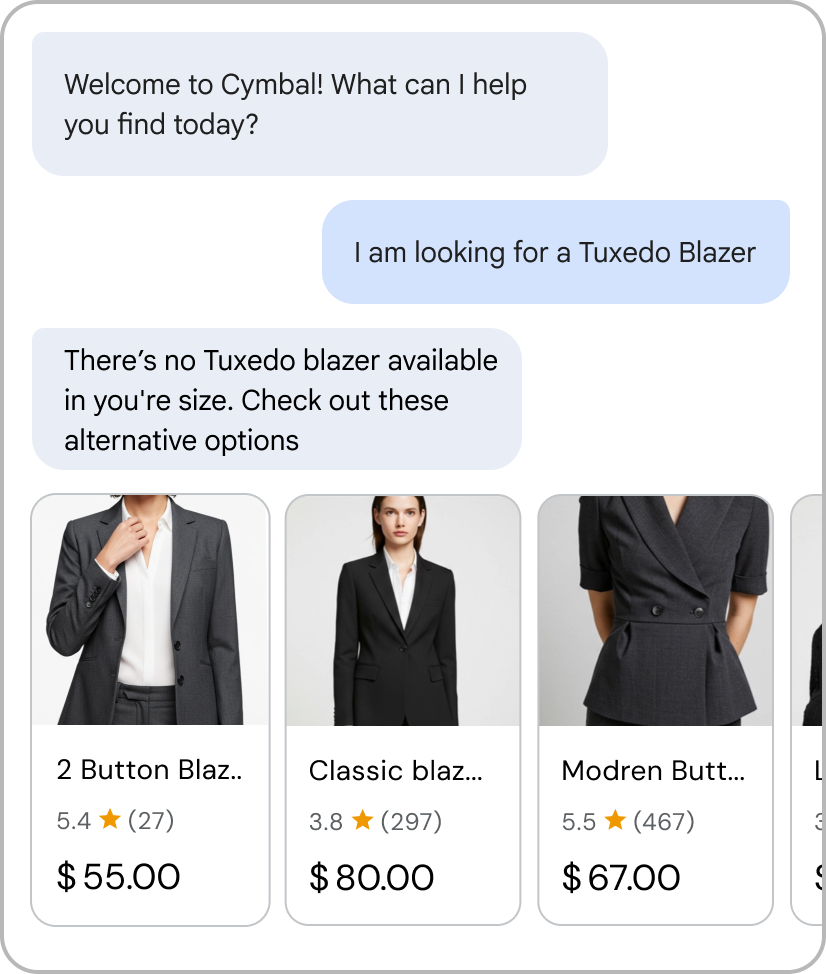 Conversational commerce agent shows transparent limitations if a query can't be understood or if it returns only limited results.