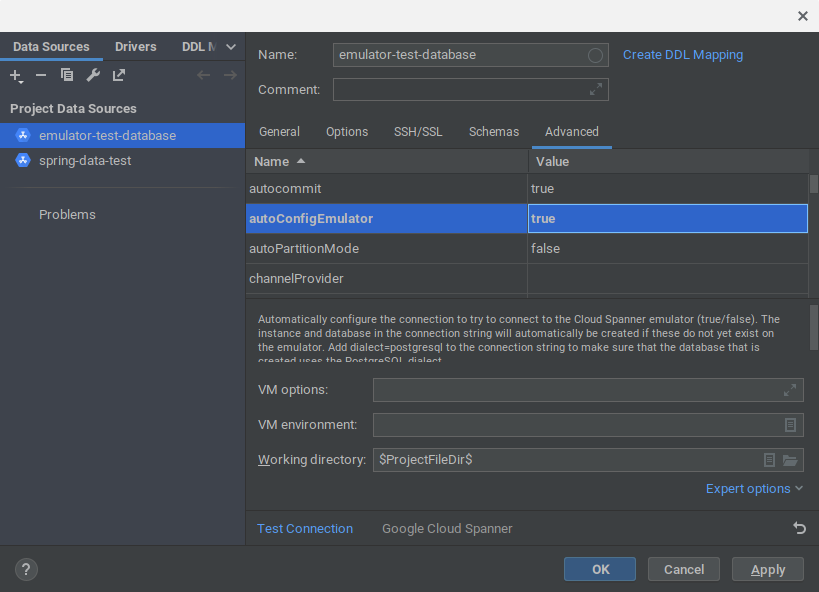 Connect to Spanner tool
window