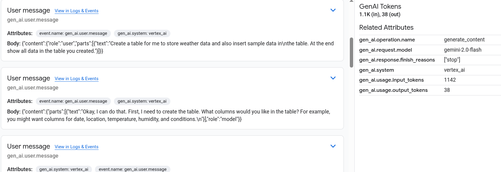 显示生成式 AI 事件。