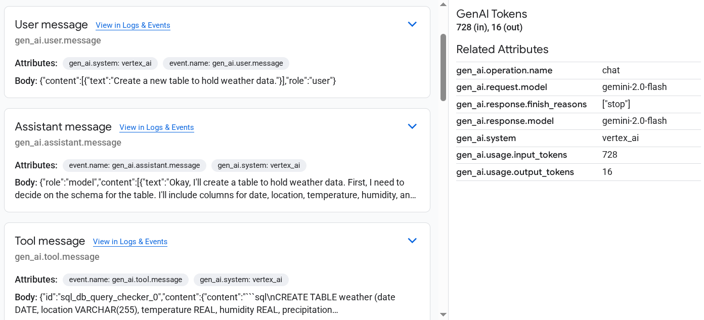 Display of generative AI events.