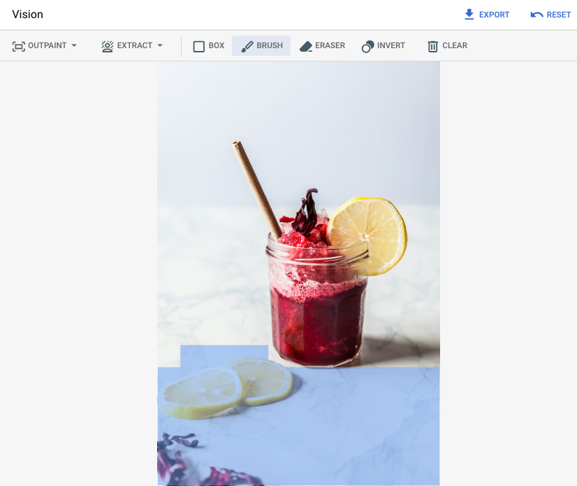 The base image of a glass jar, now with a mask area specified in
           the Cloud console