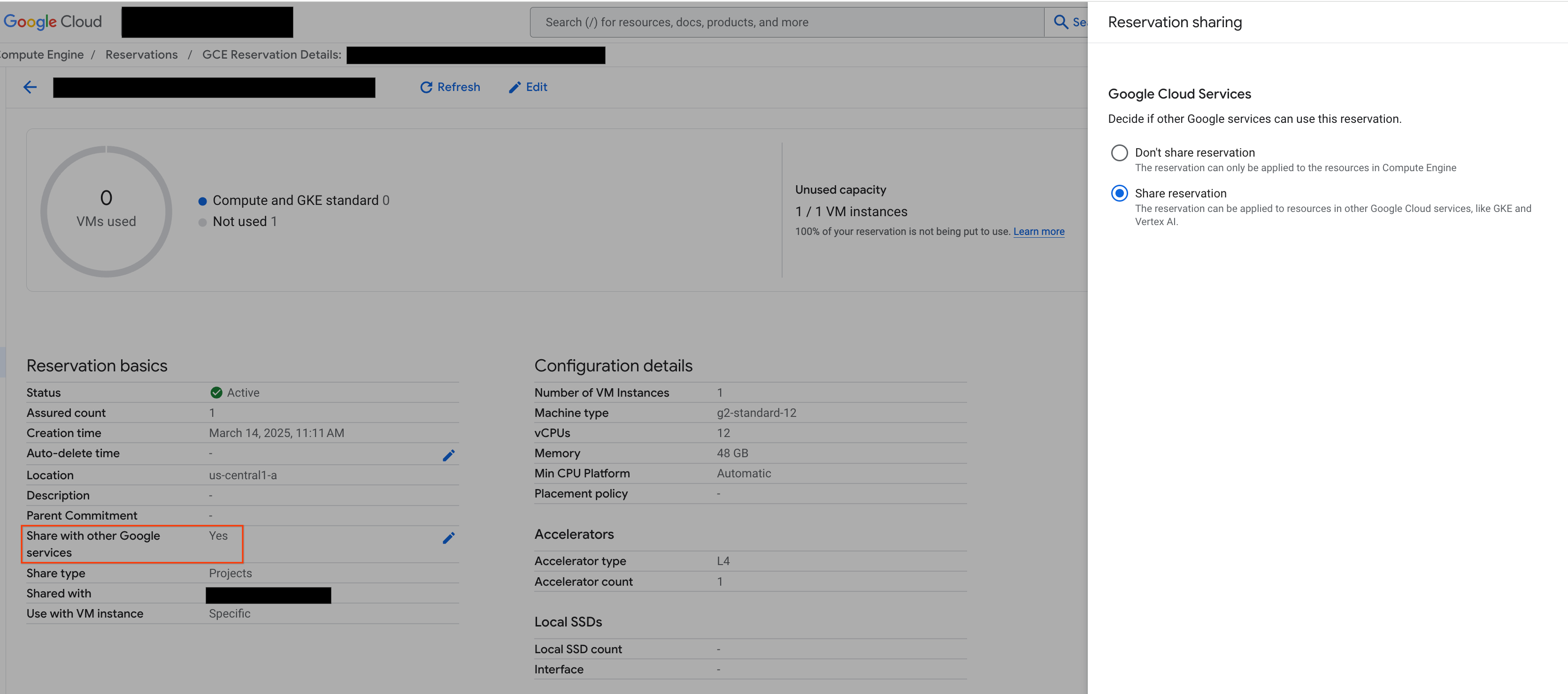 Share reservation with other Google services