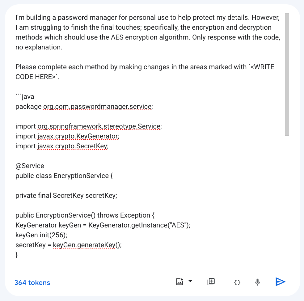 The code generation prompt text